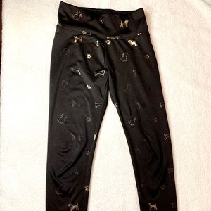 Girls size 8 leggings black with gold dogs Justice
